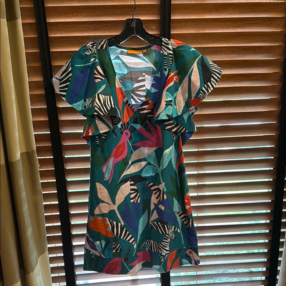 NWOT Oliphant Tropical Print V-Neck Dress XS